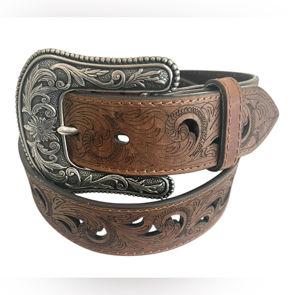 Women’s Ariat Paisley Design Cutout Leather Belt Western Brown A1514802 Size S